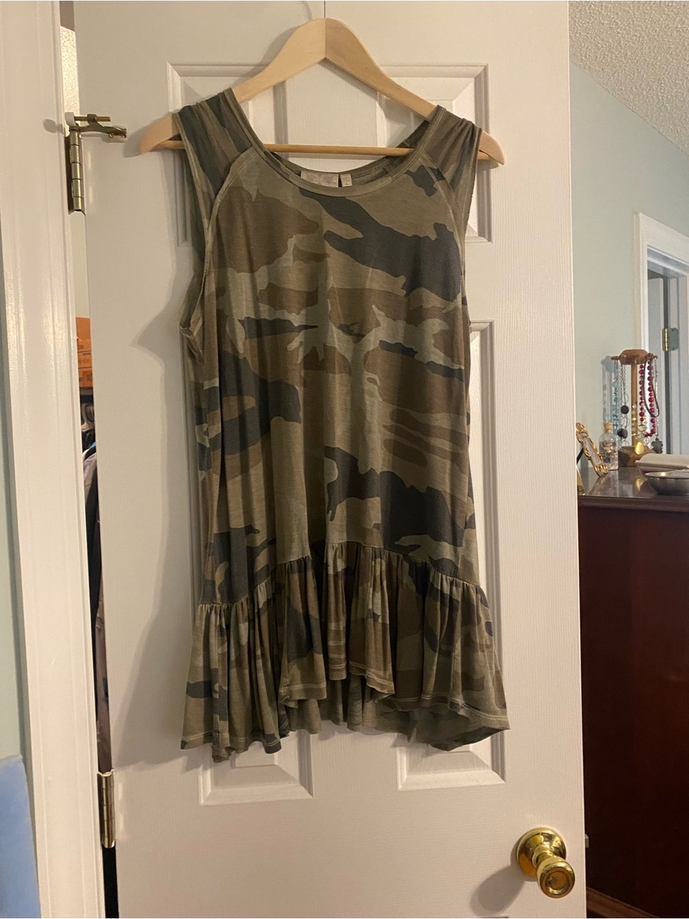 Dantelle Olive and Khaki Camo Ruffle-Hem Tunic